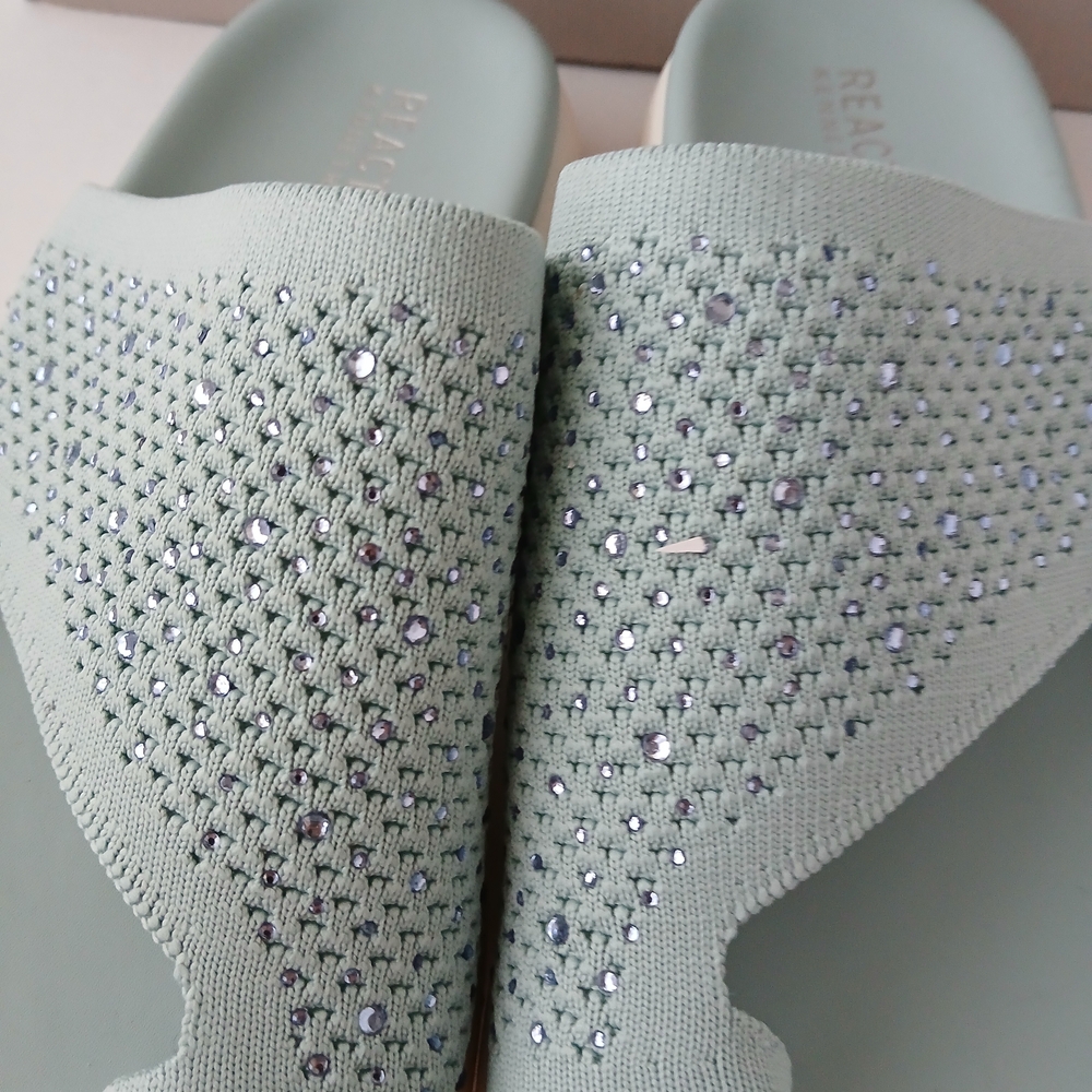 Kenneth Cole Mint Green Slide Sandals With Rhinestone NEW $40 - Picture 3 of 9
